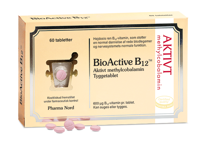 Pakning med Pharma Nord BioActive B12 tabletter, 60 stk., lyserøde