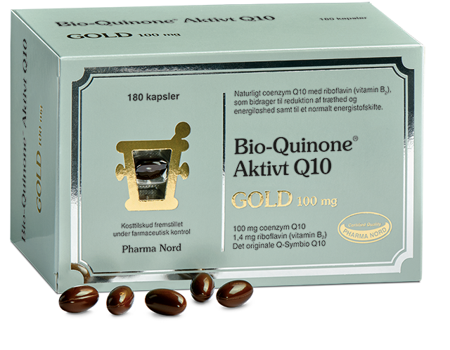 Pakning med Pharma Nord Bio-Quinone Aktivt Q10 Gold, 180 bløde kapsler