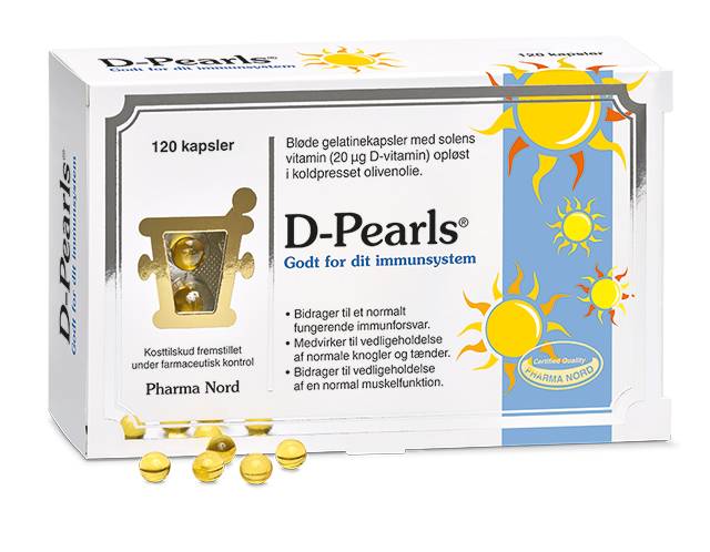Pakning med Pharma Nord D-Pearls D-vitamin 20 µg, 120 kapsler