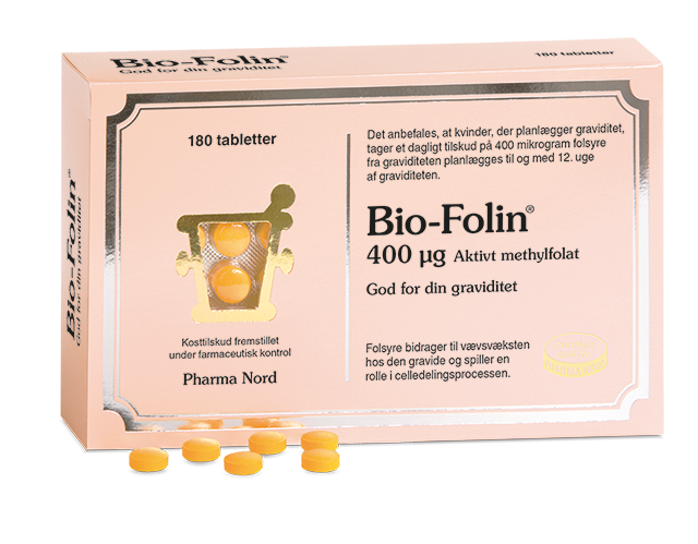 Pakning med Pharma Nord Bio-Folin 400 mcg gule tabletter, 180 stk.
