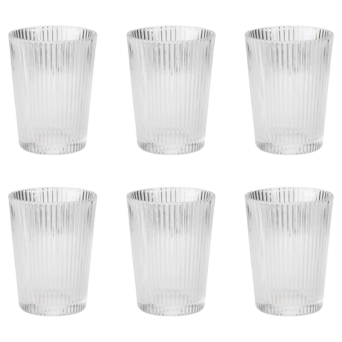 Seks Stelton Pilastro drikkeglas på 15 cl med konisk form og riller
