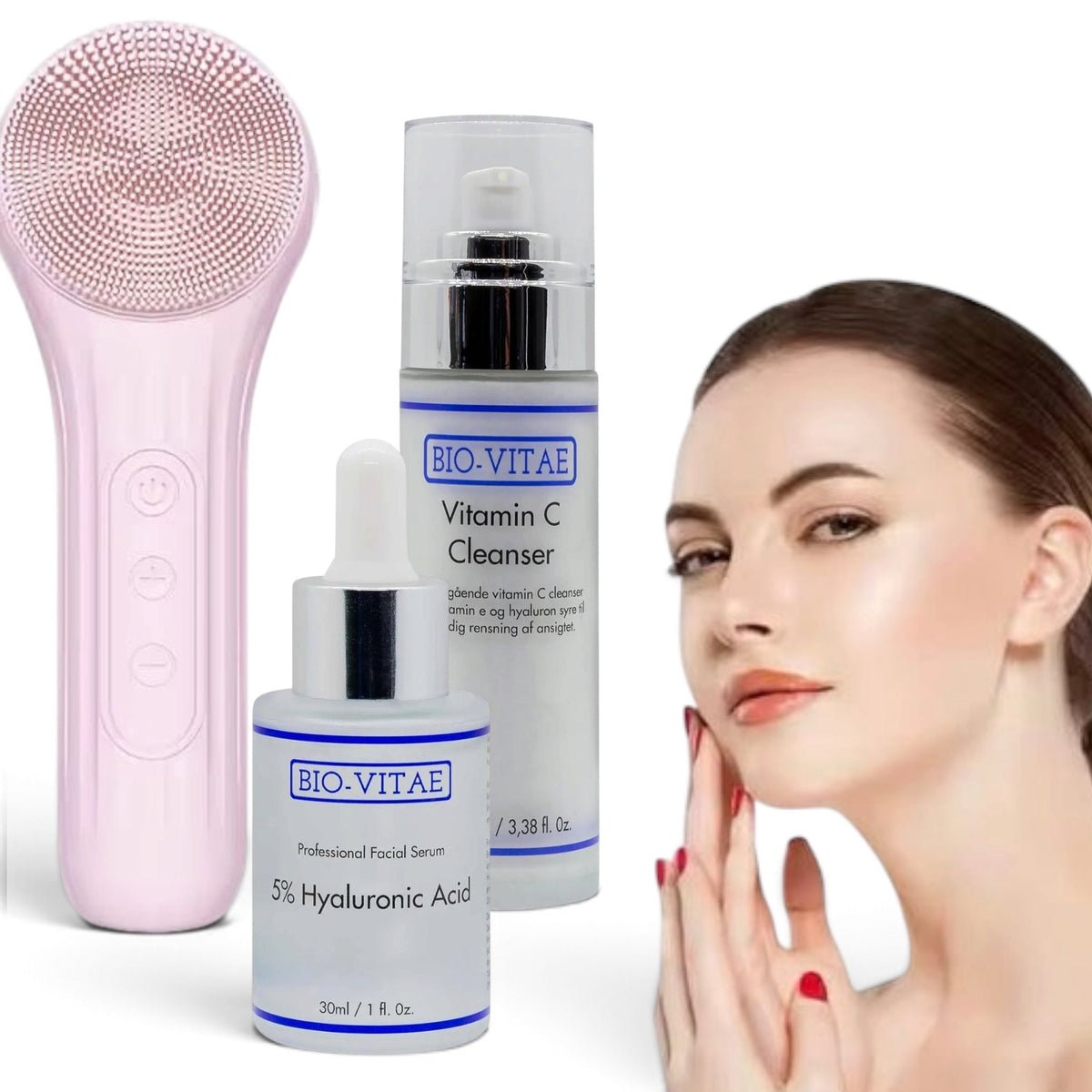 Deep Clean Face Kit fra SkySkin med Ultrasonic Silicone Face Brush og Bio-Vitae produkter