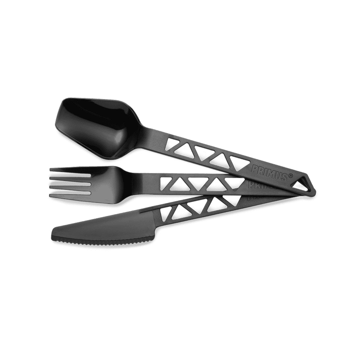Primus TrailCutlery bestiksæt i sort med kniv, gaffel og ske