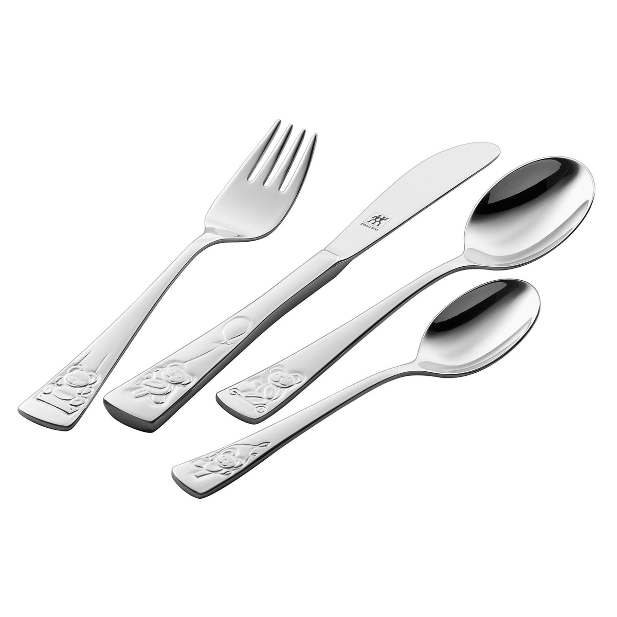 Zwilling Teddy børneservice med kniv, gaffel, spiseske og dessertske med bamsemotiver