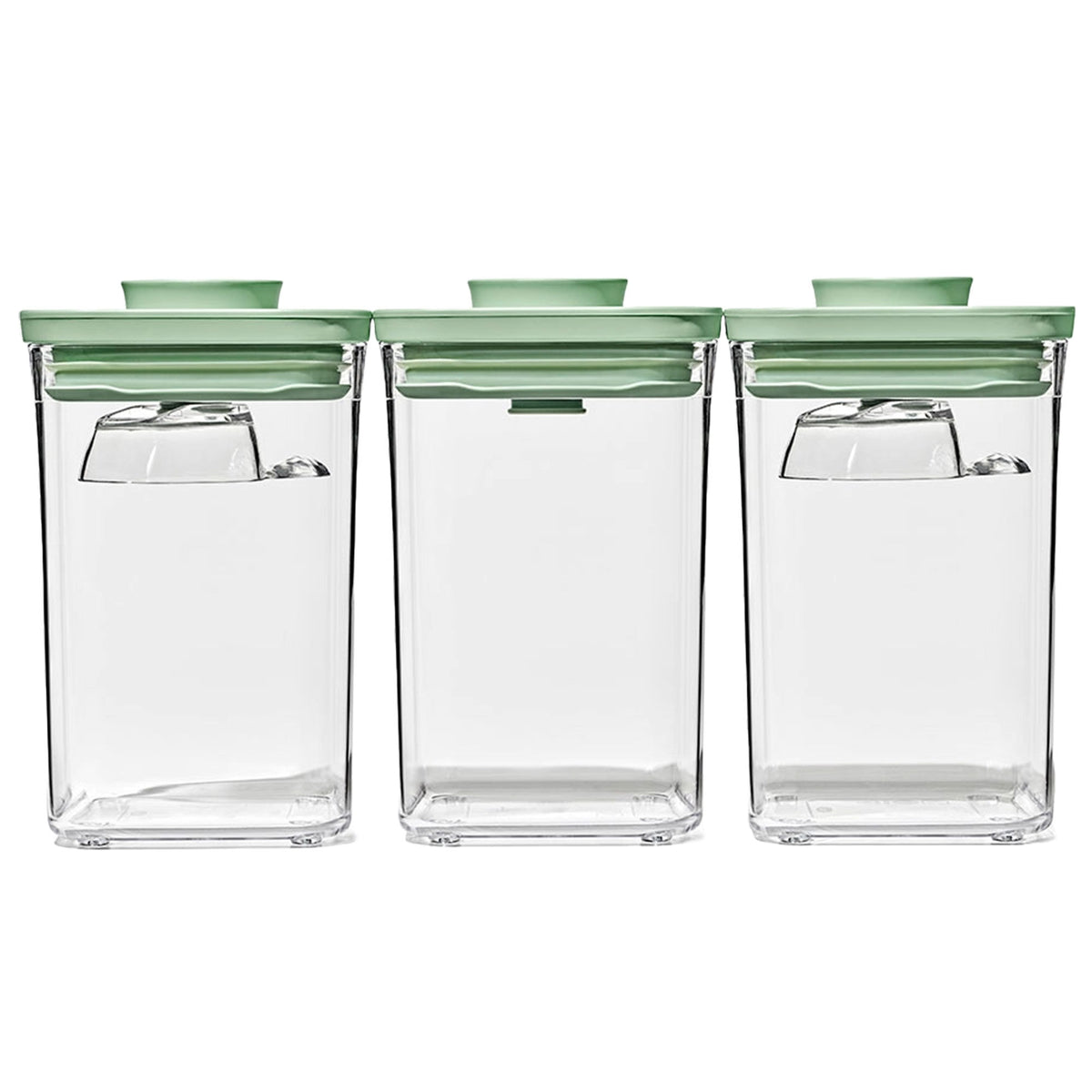 Sæt med tre firkantede Oxo POP containere i pistacie limited edition