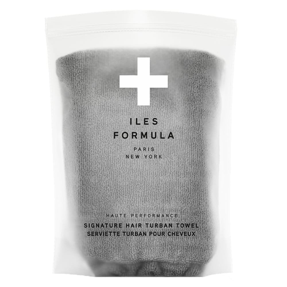 Iles Formula Hair Turban Towel i grå, blød turban til hårtørring