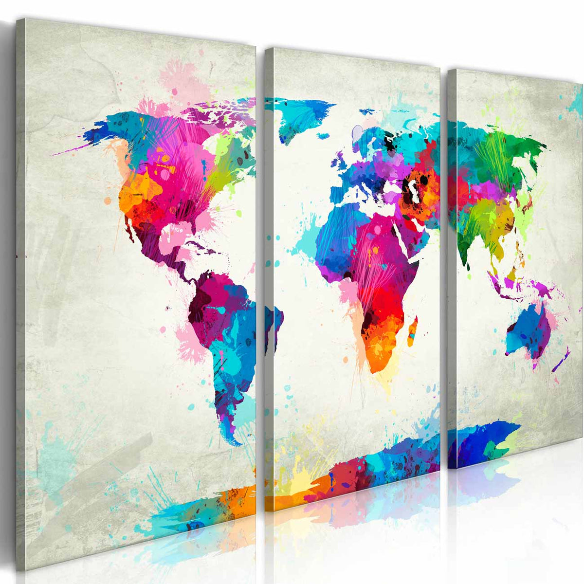 Se ARTGEIST Verdenskort An Explosion of Colors billede - multifarvet print, 3-delt - Flere størrelser 120x80 ❤ Kæmpe udvalg i Artgeist - Køb online på udsalg og tilbud lige nu ❤ Billig fragt • Hurtig levering - Varenummer: Boboonline-30446-4898 og barcode / Ean: 5903143918544 på lager - Udsalg på Interiør,Billeder og andet til væggen,Verdenskort Op til 63% rabat - Over 1.329 brands på online udsalg