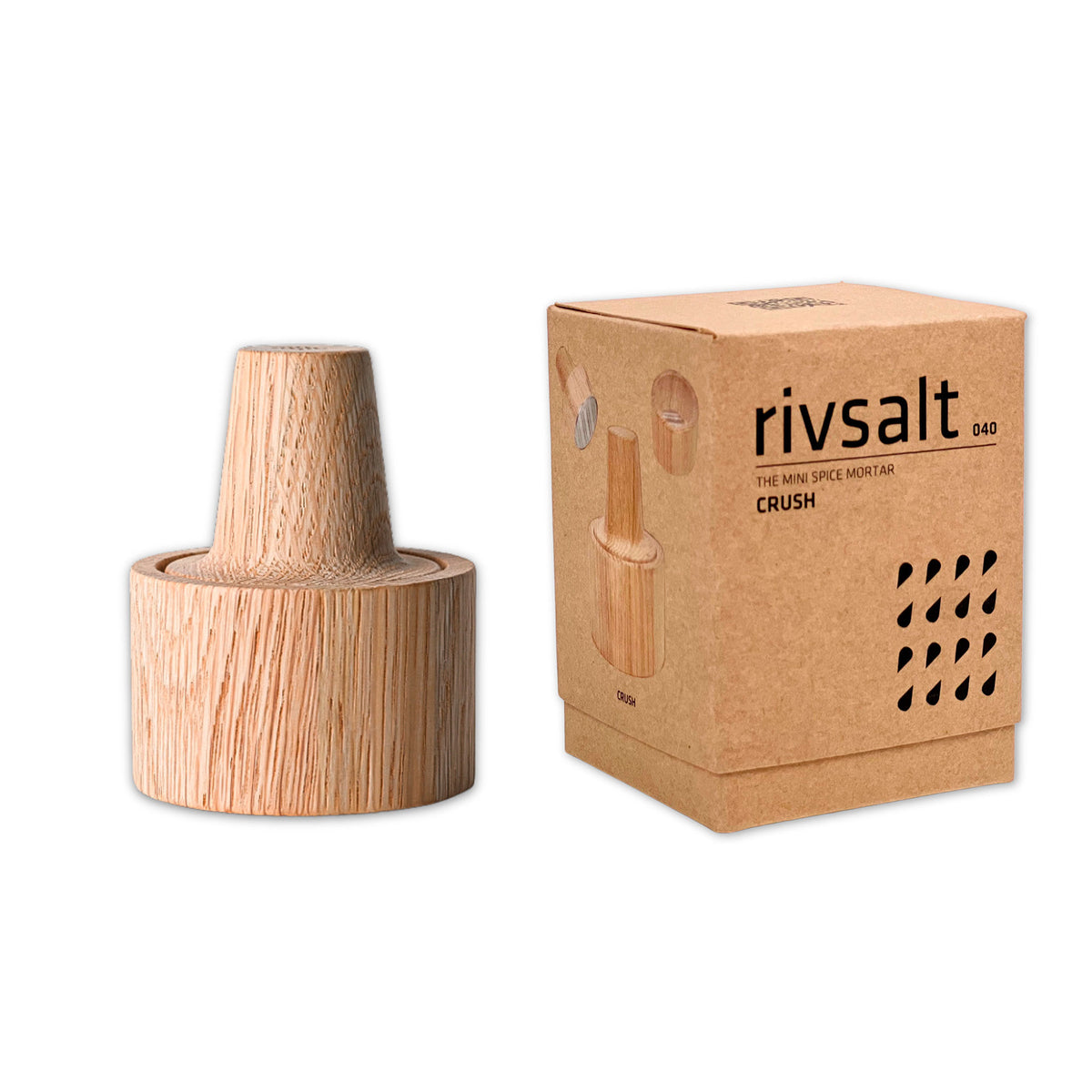 Rivsalt Crush minikværn med krop af egetræ og blade af rustfrit stål