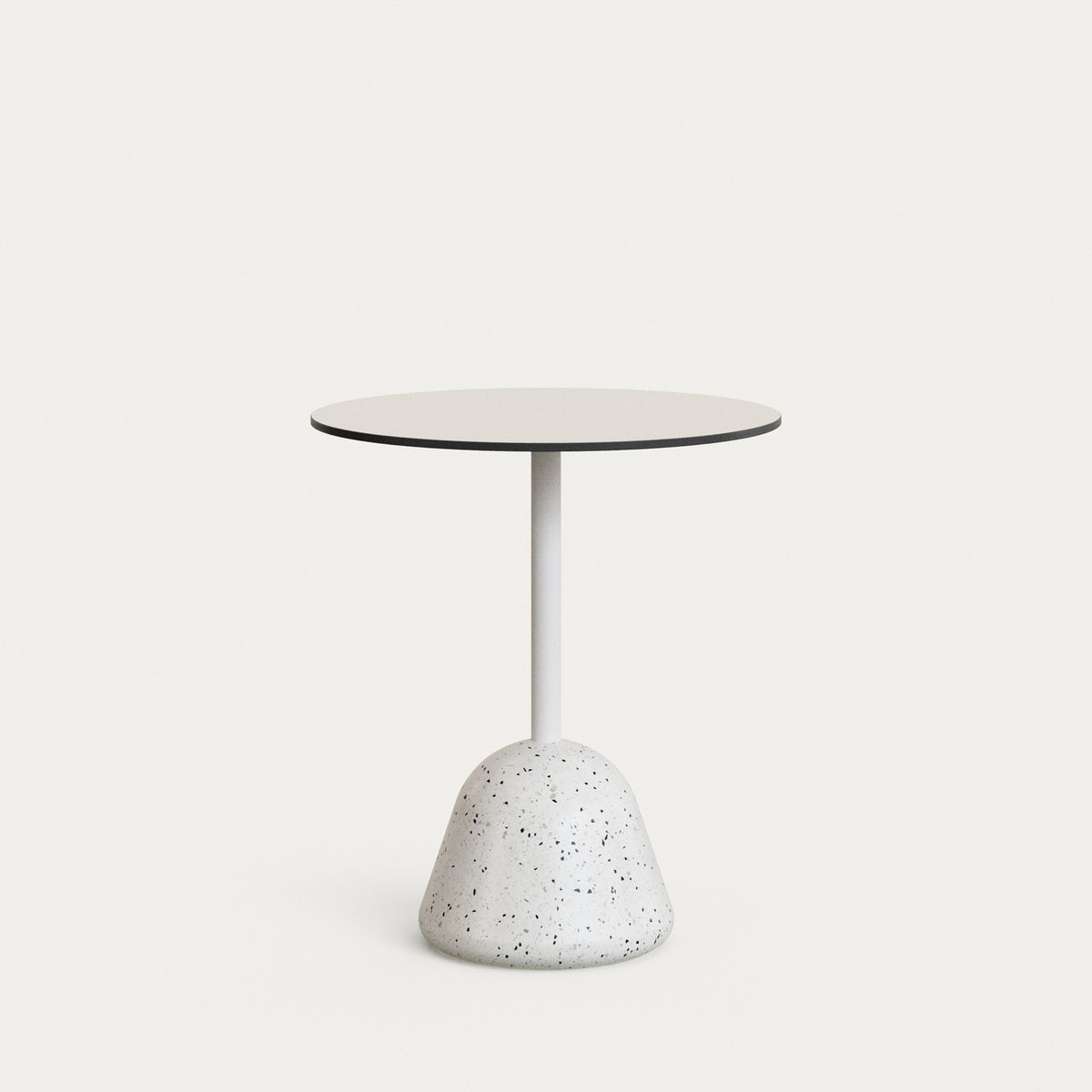 Kave Home Tiaret rundt havebord i hvid højtrykslaminat og hvid terrazzo, Ø68x73 cm