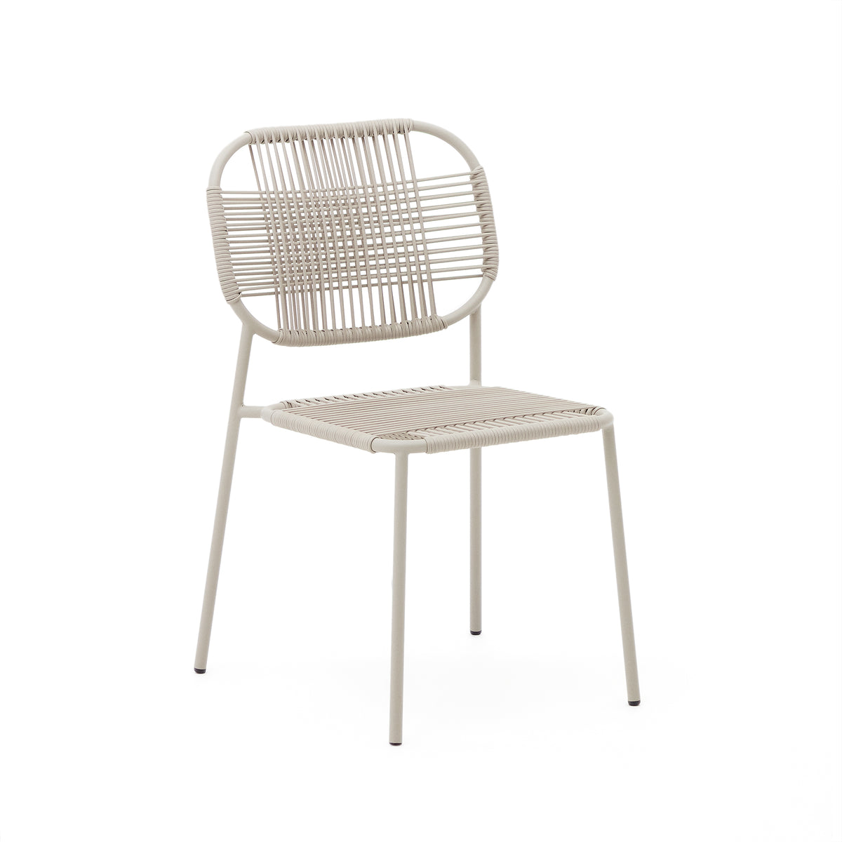 Kave Home Talaier havestol i beige reb og beige stål, stabelbar