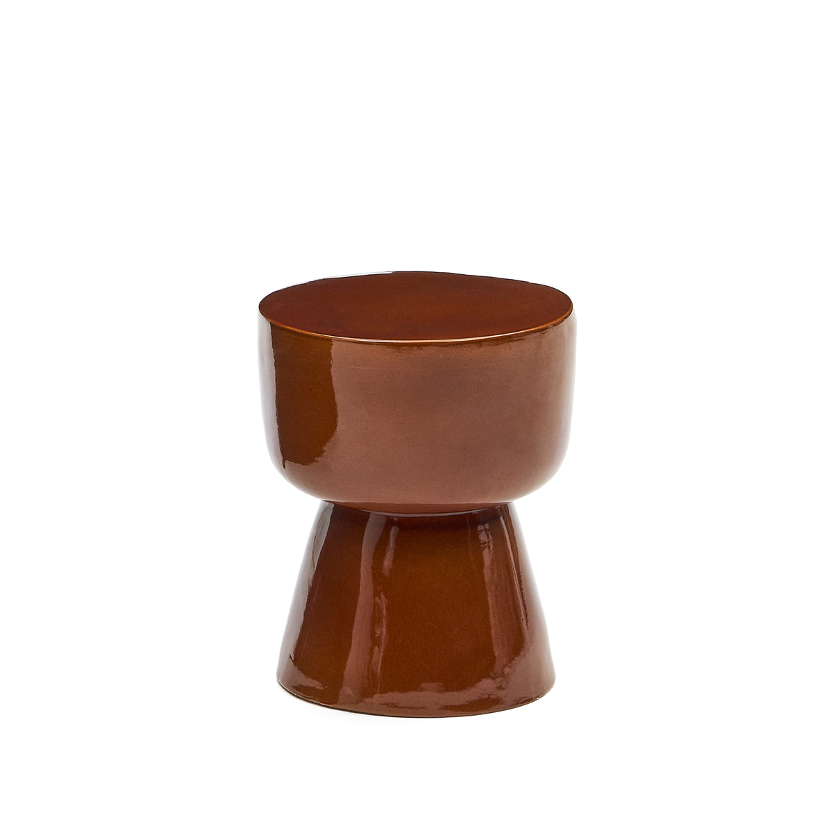 Kave Home Mesquida rundt udendørs sidebord i keramik med glaseret terracotta-finish