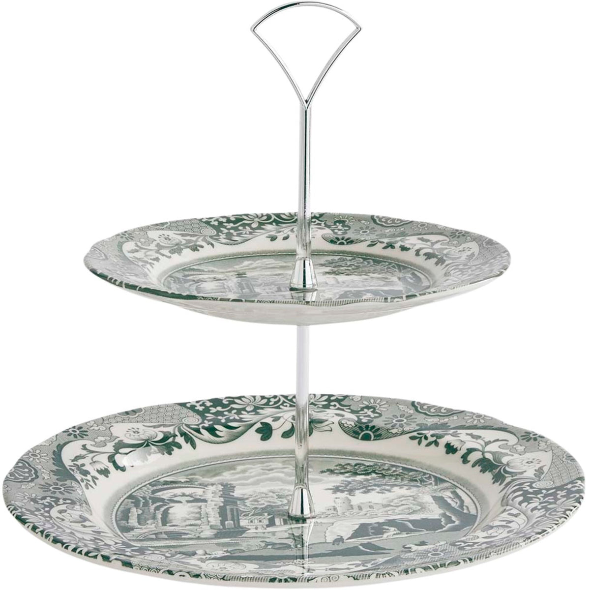 Spode Heritage Green Italian kagefad i to etager, grøn og hvid