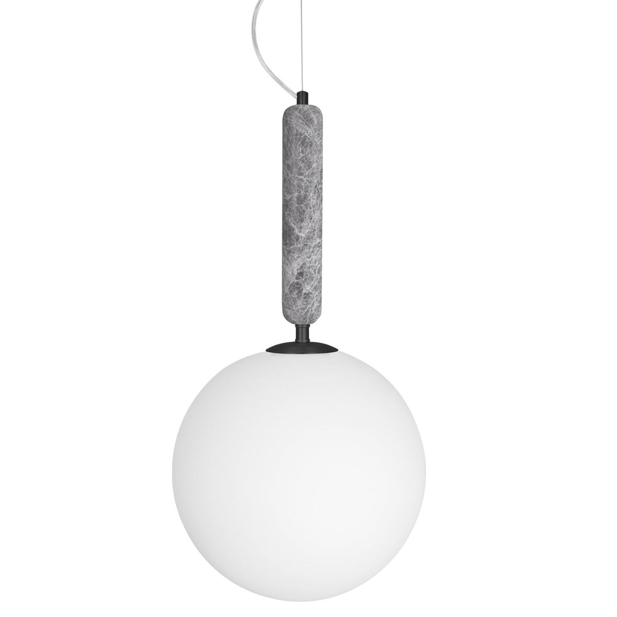 Globen Lighting Torrano pendel i grå marmor med mat hvid glasskærm, 30 cm