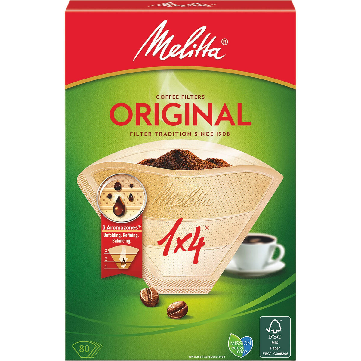 Melitta Original kaffefiltre 1x4 i pakke med 80 stykker