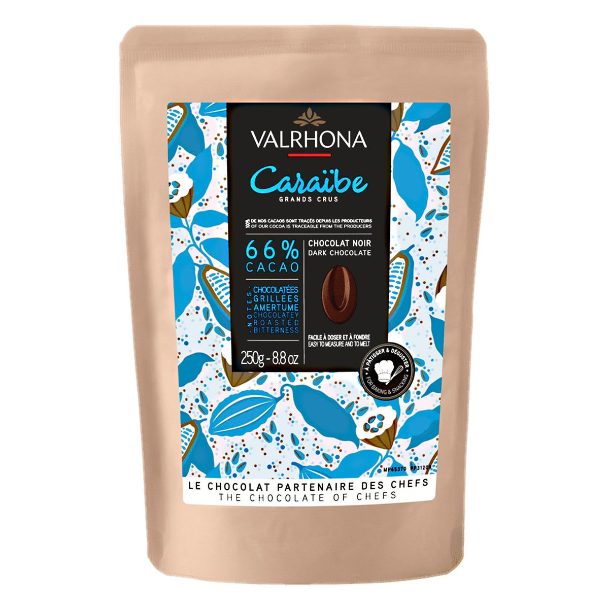 Valrhona Caraibe 66% mørk chokolade i pakke på 250 gram