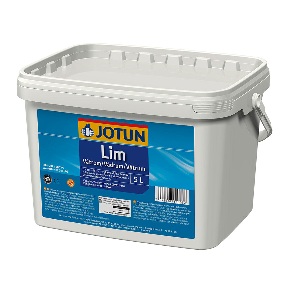 Spand med Jotun Lim Vådrum, 5 liter, lim til vådrum