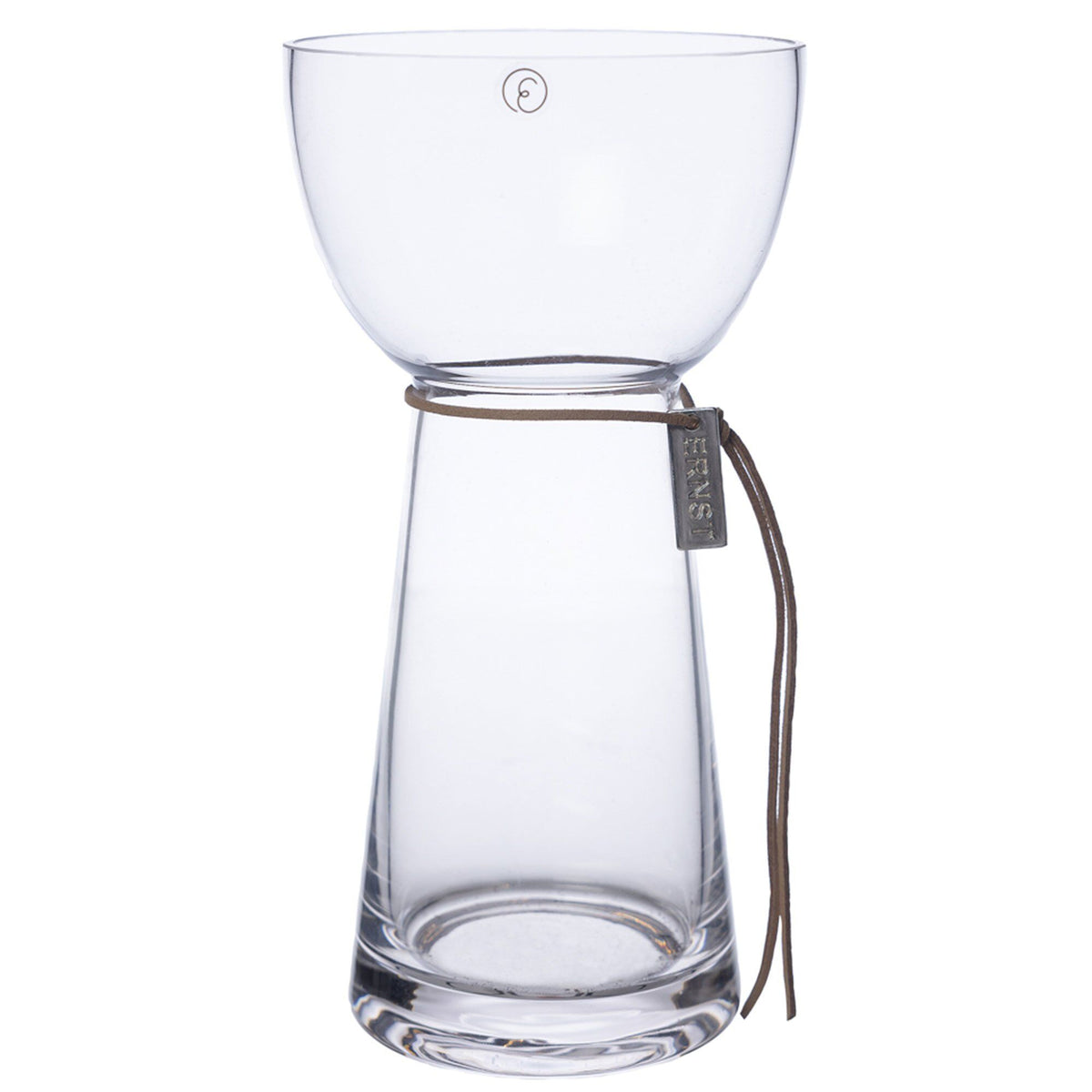 Løgvase i glas på 19 cm fra Ernst, hvor løgenes rødder kan ses gennem glasset