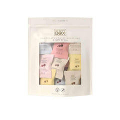 Pose med 20 flowpacks vingummi med chokolade fra Box The Original