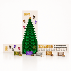 Hvid og guld julekalender med chokolade fra Simply Chocolate