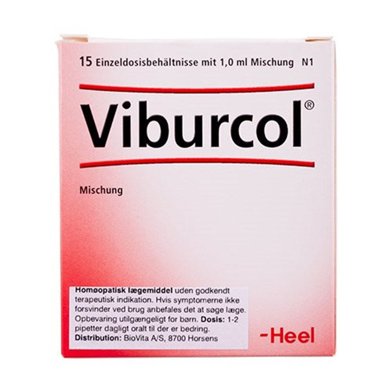 Flaske med BioVita Viburcol homøopatisk lægemiddel, 15 ml