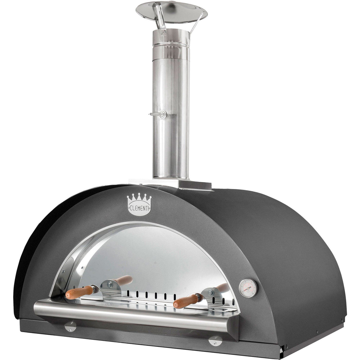 Antracitfarvet Clementi Forni Family brændefyret pizzaovn på 100 x 80 cm