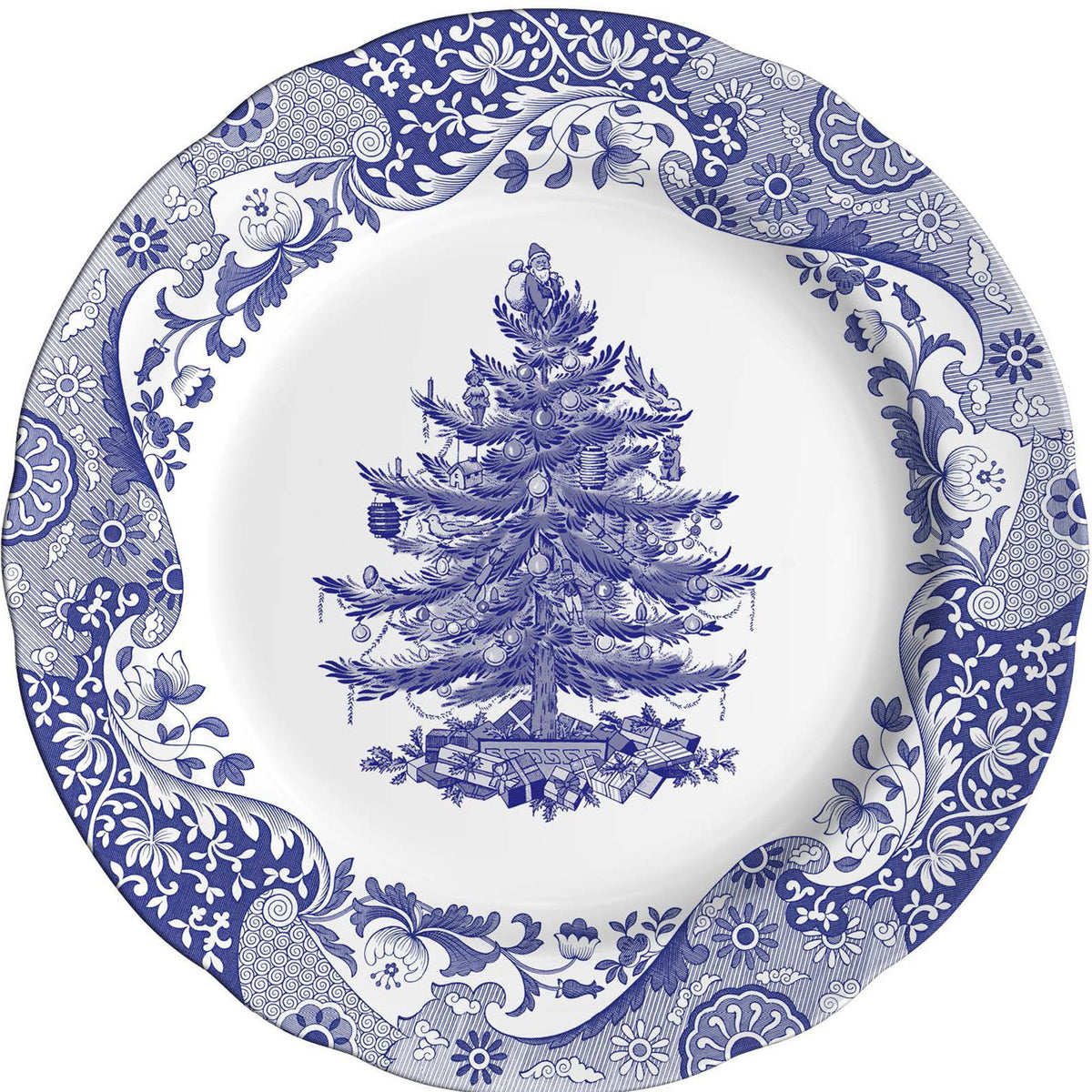 Madtallerken på 27 cm fra Spode Blue Italian med blå kant og Christmas Tree-motiv