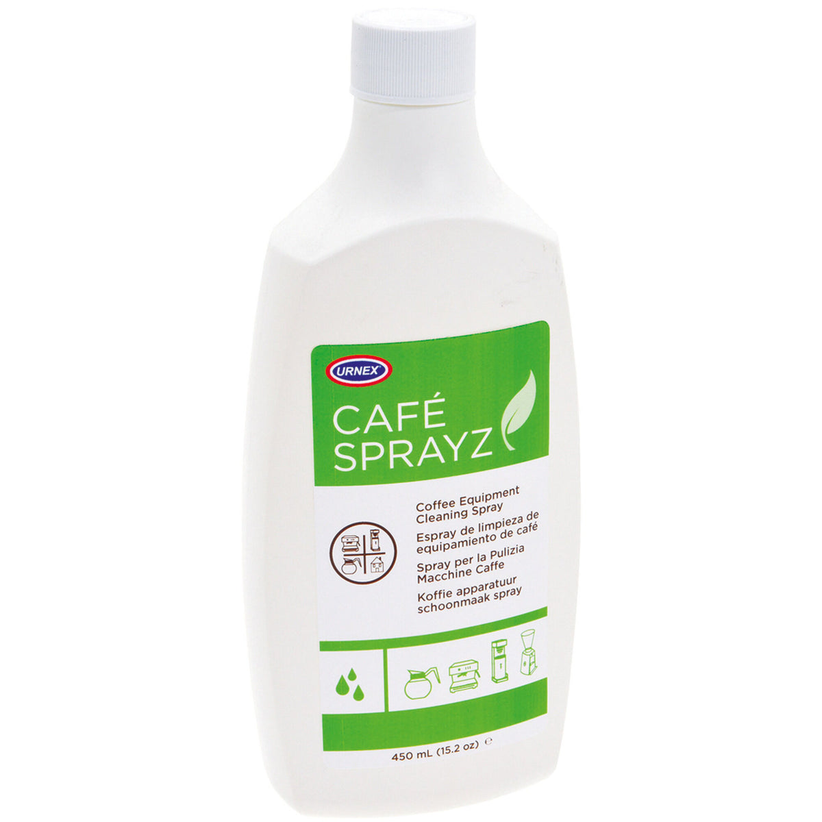 Sprayflaske med Urnex Cafe Spray på 450 ml til rengøring af kaffeoverflader