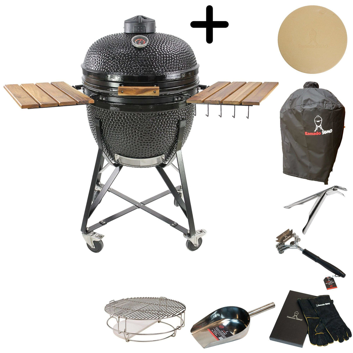 Sort Kamado Sumo Maxi kulgrill med tilbehørspakke