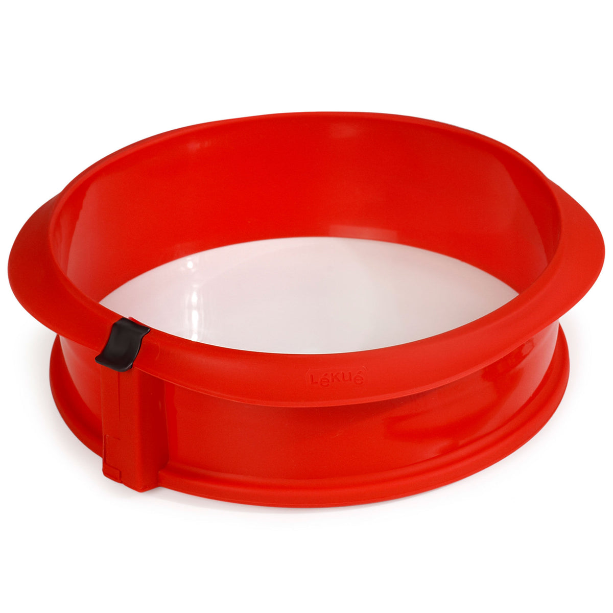 Rød Lékué springform i silikone med keramisk fad, Ø23 cm