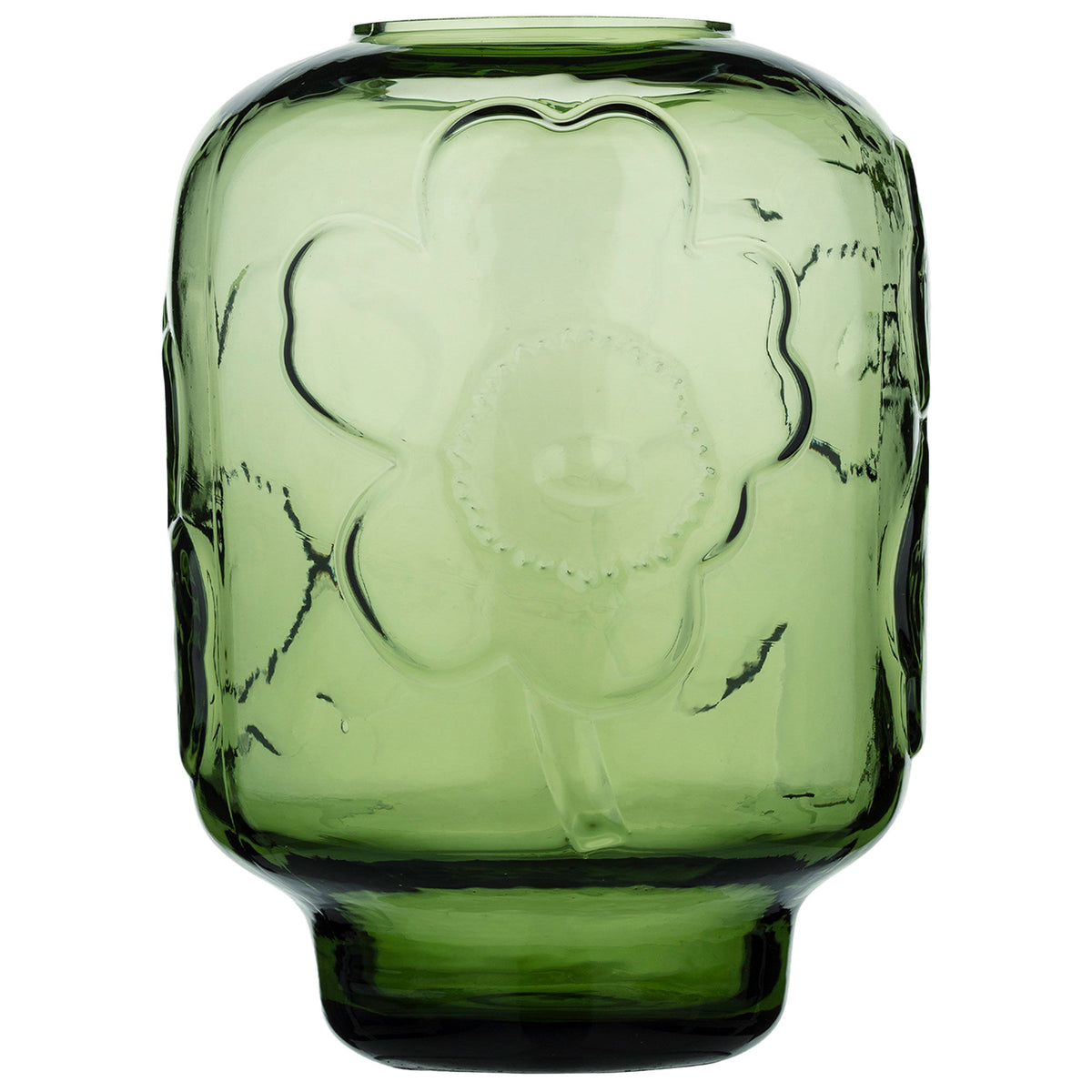 Olivefarvet glasvase fra Marimekko i serien Unikko, 18 cm