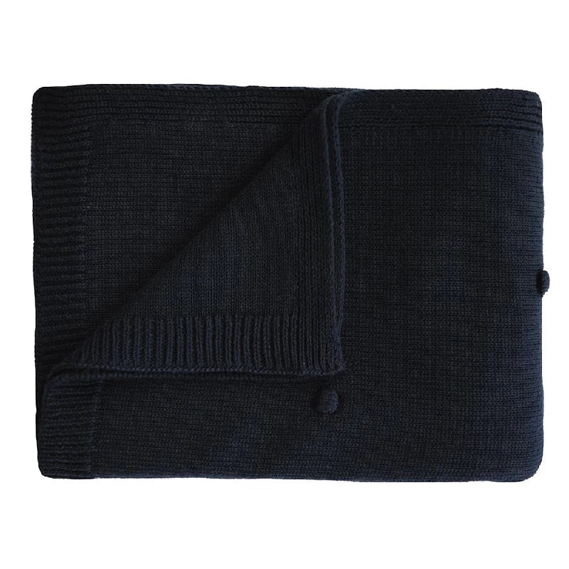 Strikket Mushie babytæppe i mønsteret Dots i dark navy