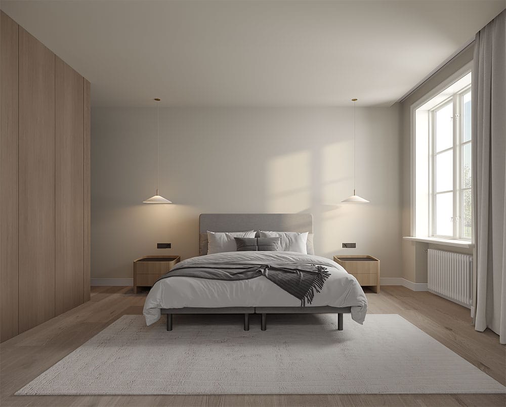 Frederiksberg boxseng i lysegrå, 180 x 200 cm, fra Sengesnedkeren