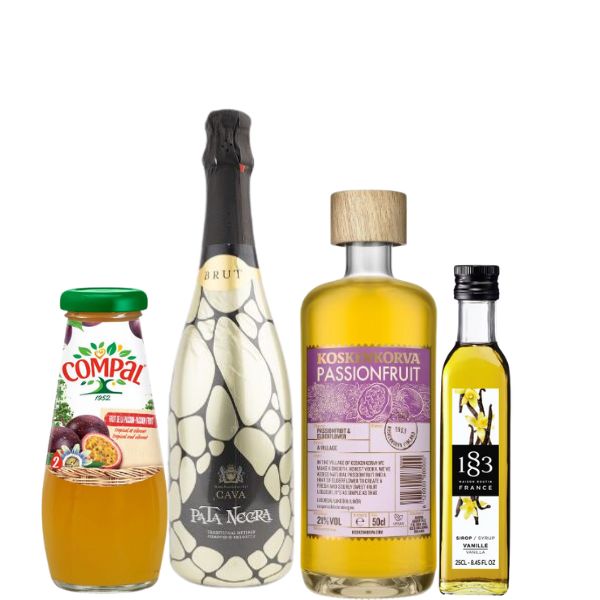 Koskenkorva Porn Star Martini drinkspakke med ingredienser til cocktailen