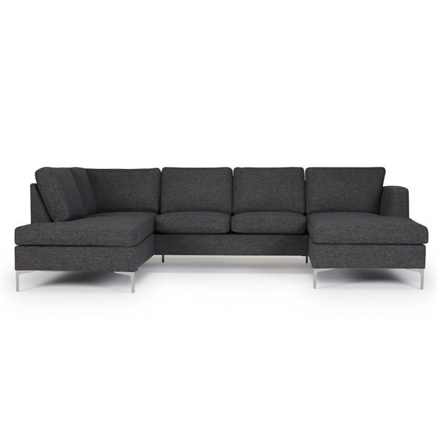 Grå Nordly Madrid u-sofa i stof med metalben