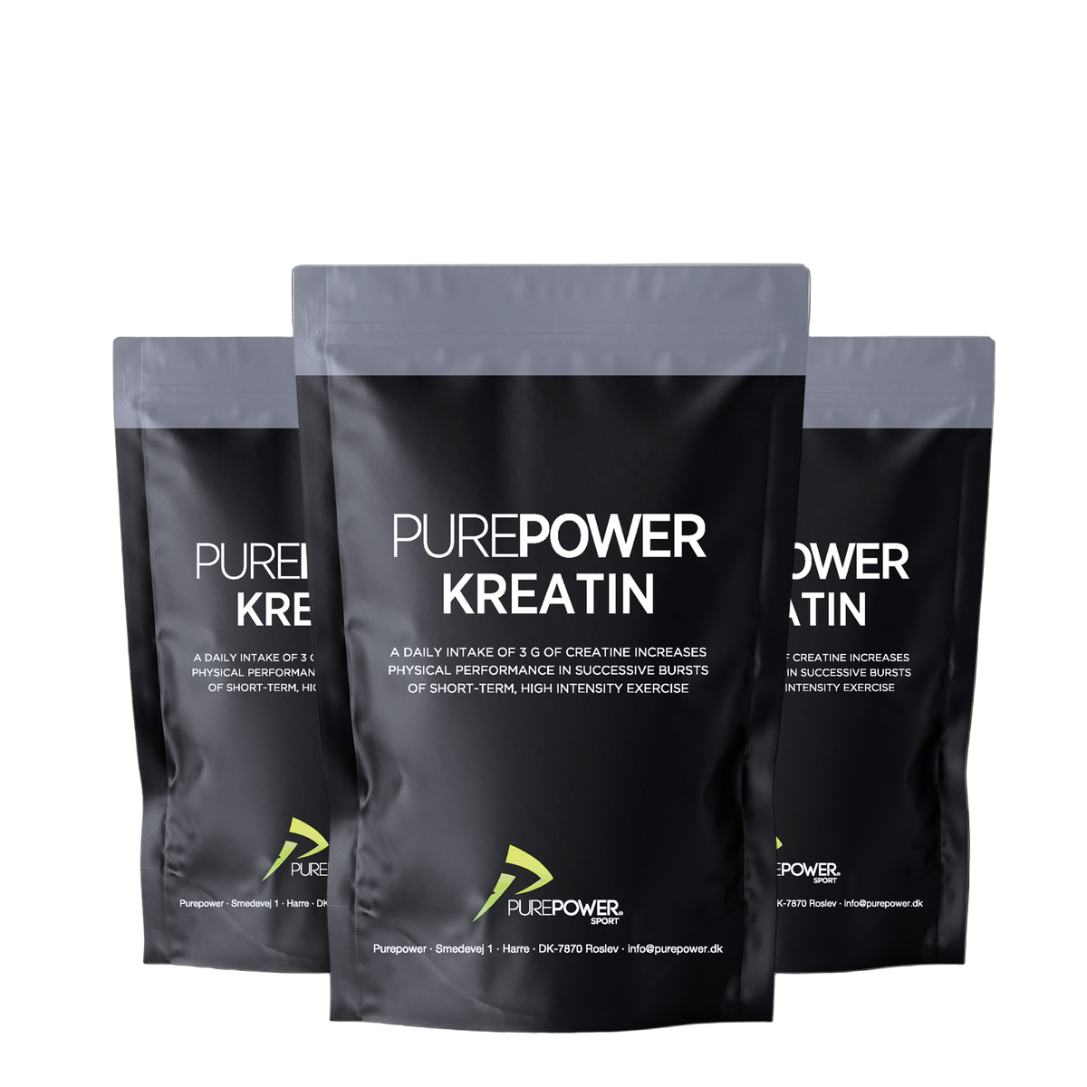 PurePower Kreatin 3-pak med tre poser à 300 g kreatinpulver