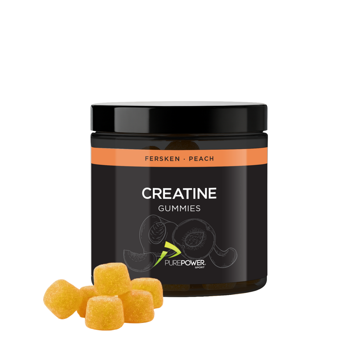 PurePower Creatine Gummies med ferskensmag, kreatintilskud i vingummiform, 60 stk.