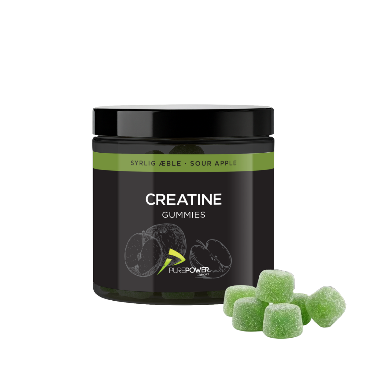 PurePower Creatine Gummies sour apple, kreatintilskud i vingummiform, 60 stk.