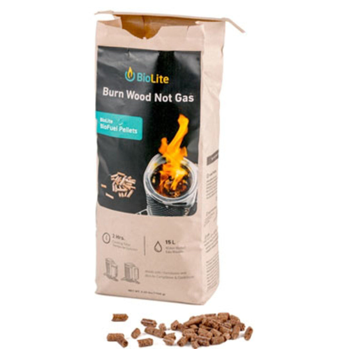 Pose med Biolite BioFuel træpiller på 1 kg til campingkøkkenet CampStove 2+