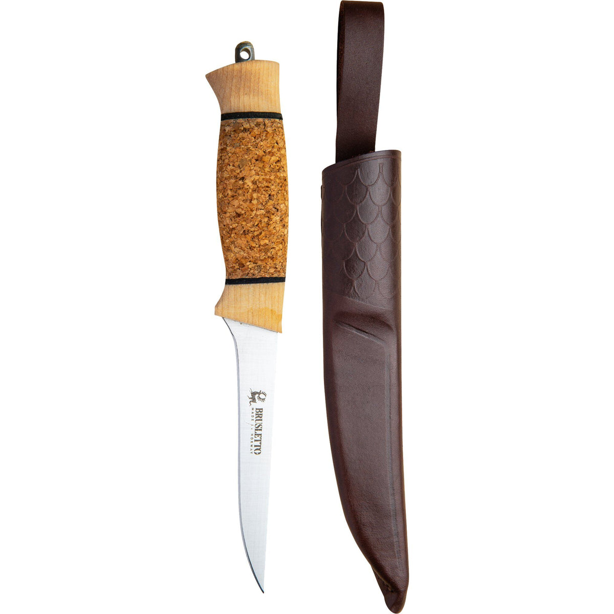 Brusletto Fiskern fiskekniv med skaft af olieret birk og kork