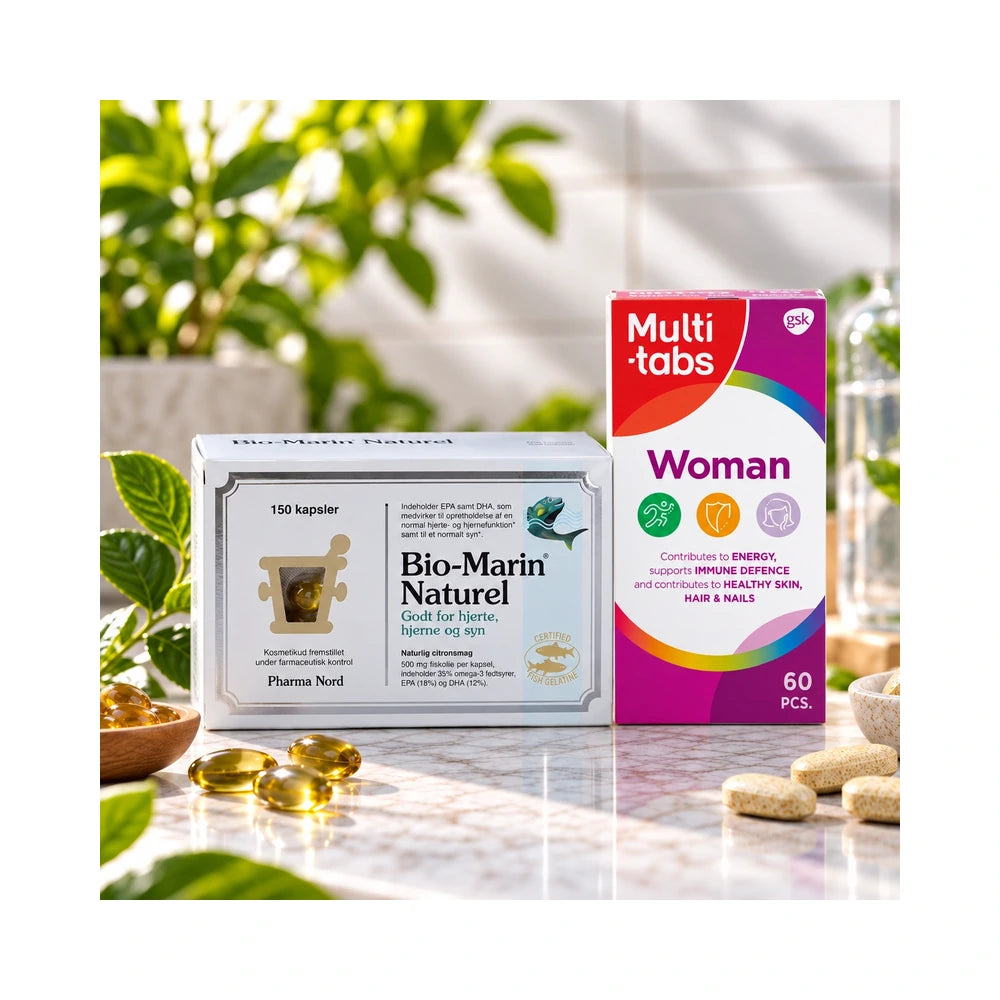 Kvinde Vitamin & Omega-3 Duo med Multi-tabs Woman og Pharma Nord Bio-Marin Naturel