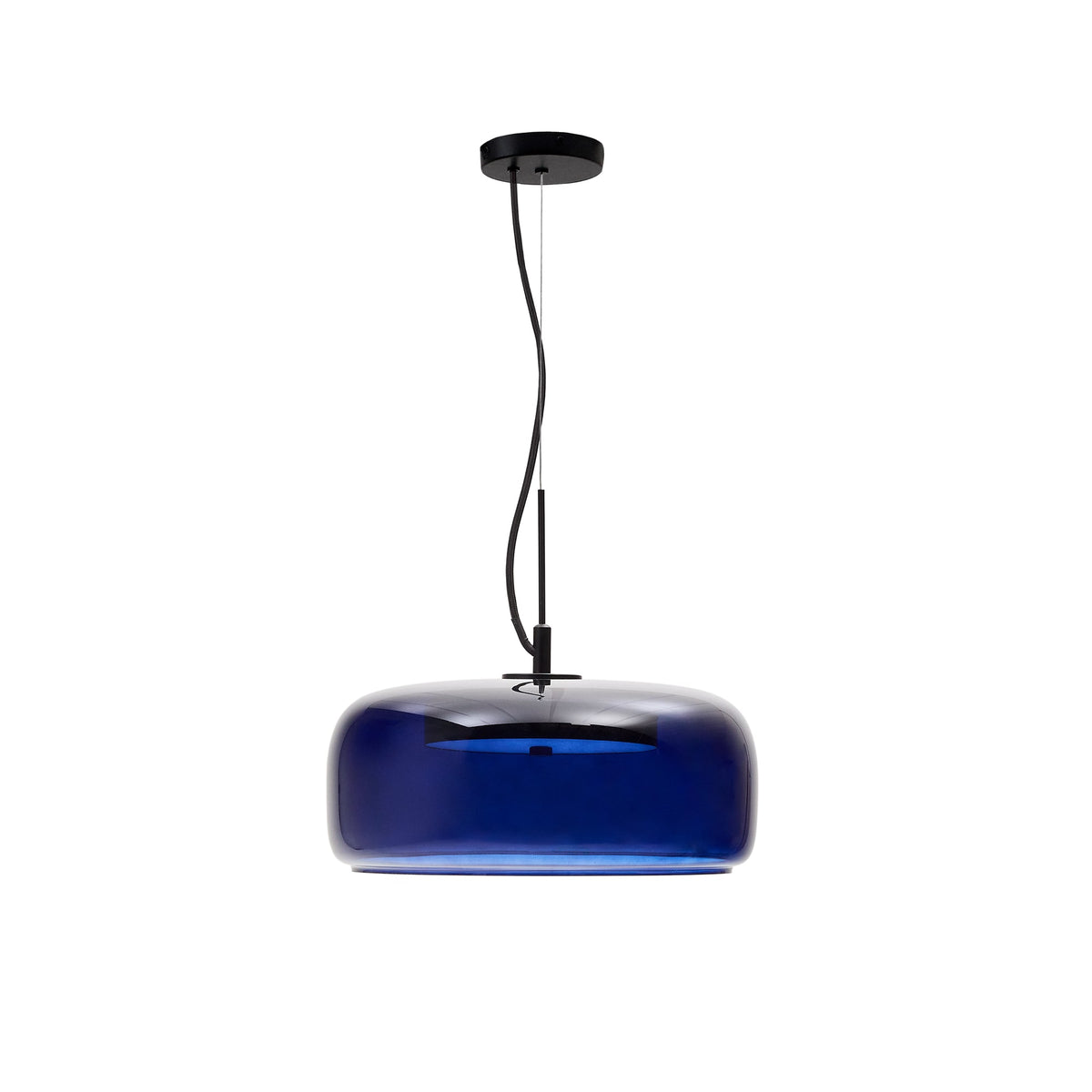 Kave Home Reig rund loftlampe i blå glas, diameter 38 cm