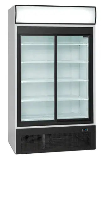 Hvid Tefcold FSC1950S displaykøler med lystop og skydedøre