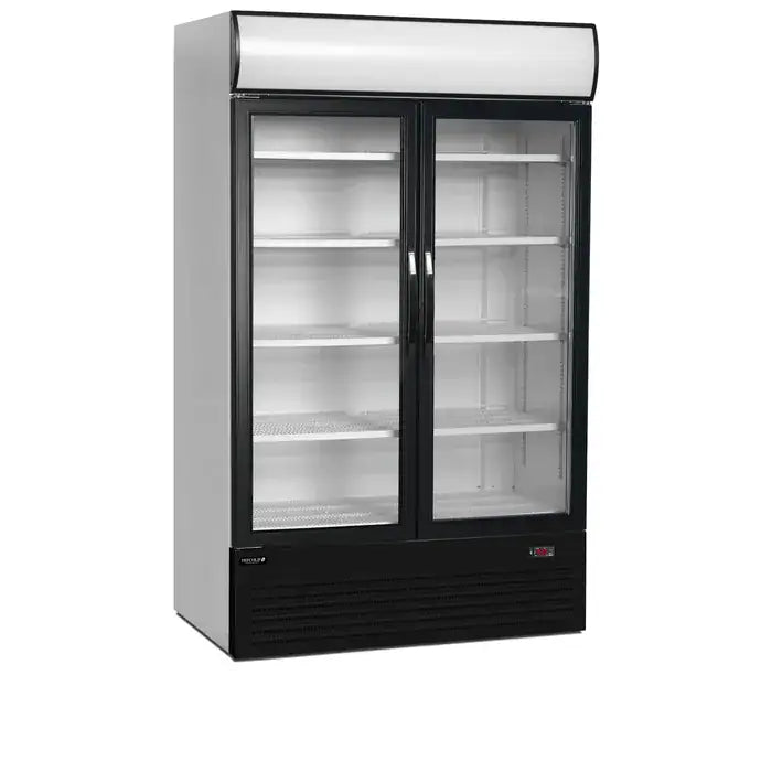 Hvid Tefcold FSC1200H displaykøler med lystop og to glasdøre