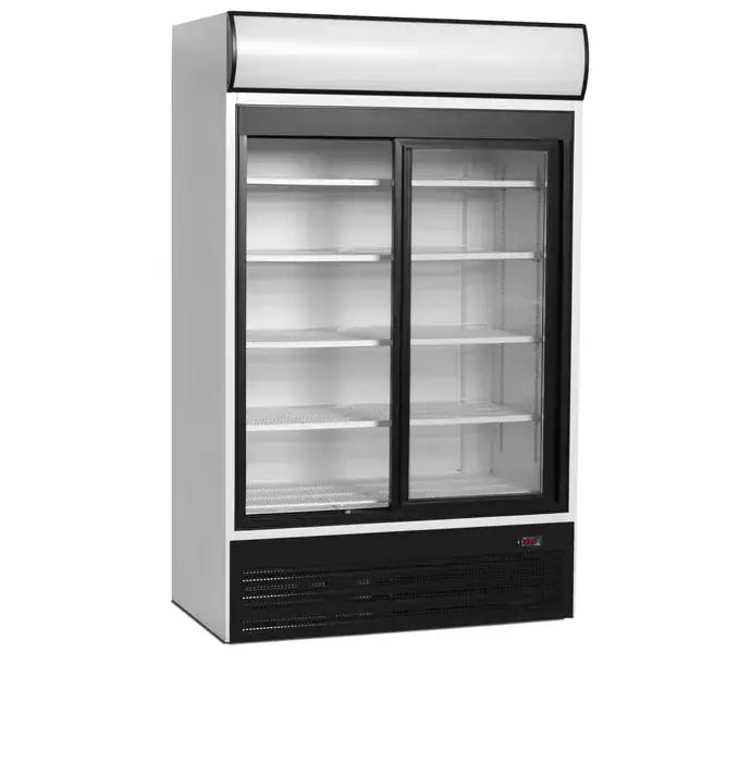 Hvid Tefcold FSC1200S displaykøler med lystop og skydedøre
