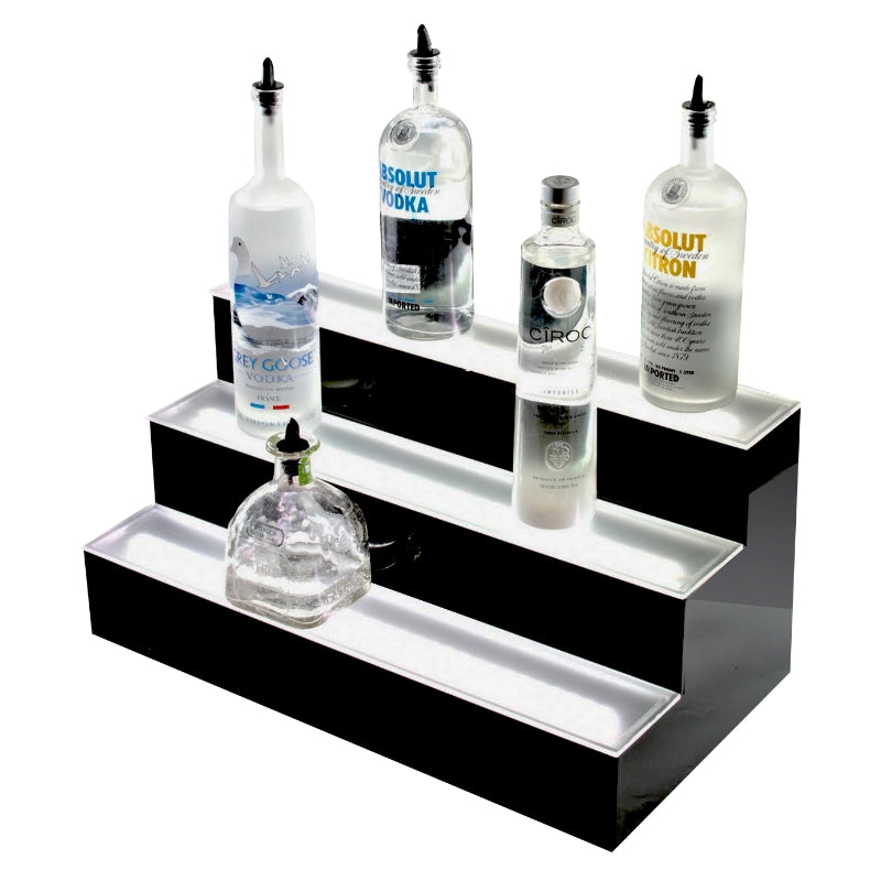 Barprofessional oplyst LED flaskeholder i tre trappetrin, 60 x 33 x 33 cm