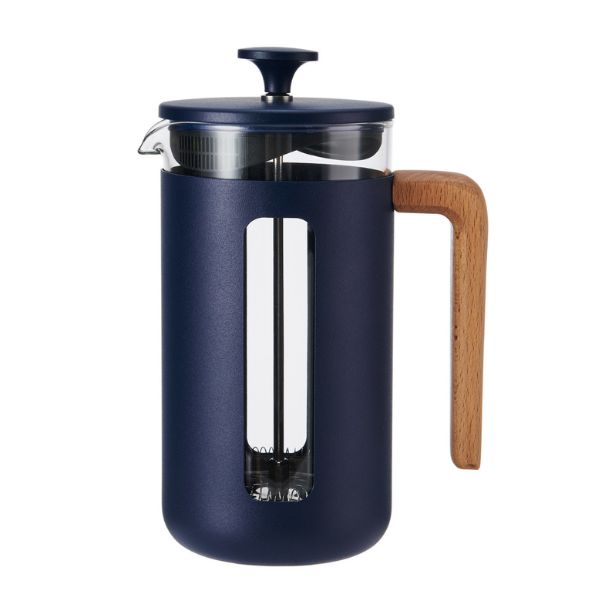 Navyfarvet Pisa stempelkande fra La Cafetière med træhåndtag til 8 kopper