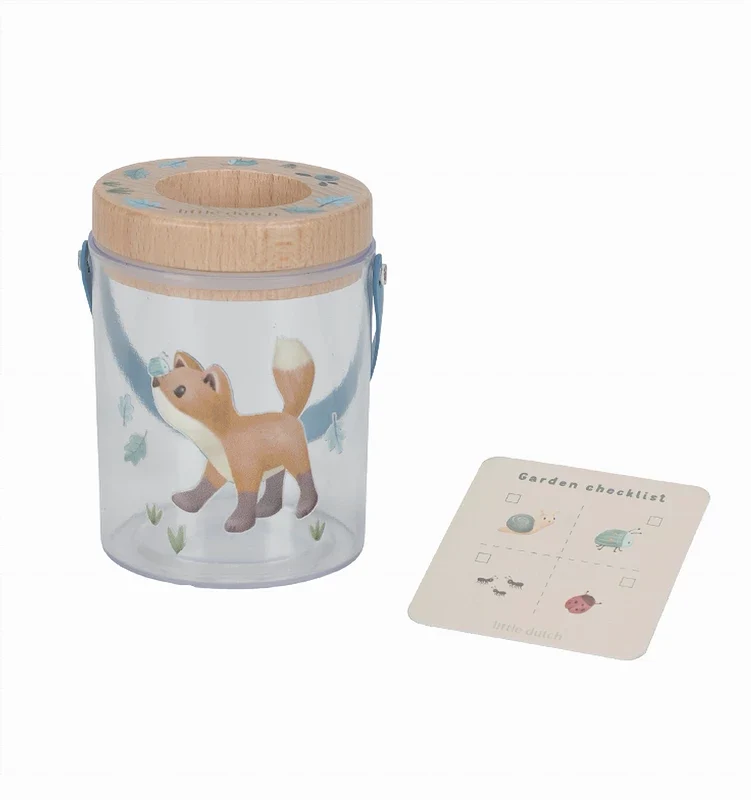 Insektglas fra Little Dutch med trælåg og forstørrelsesglas og Forest Friends-illustrationer