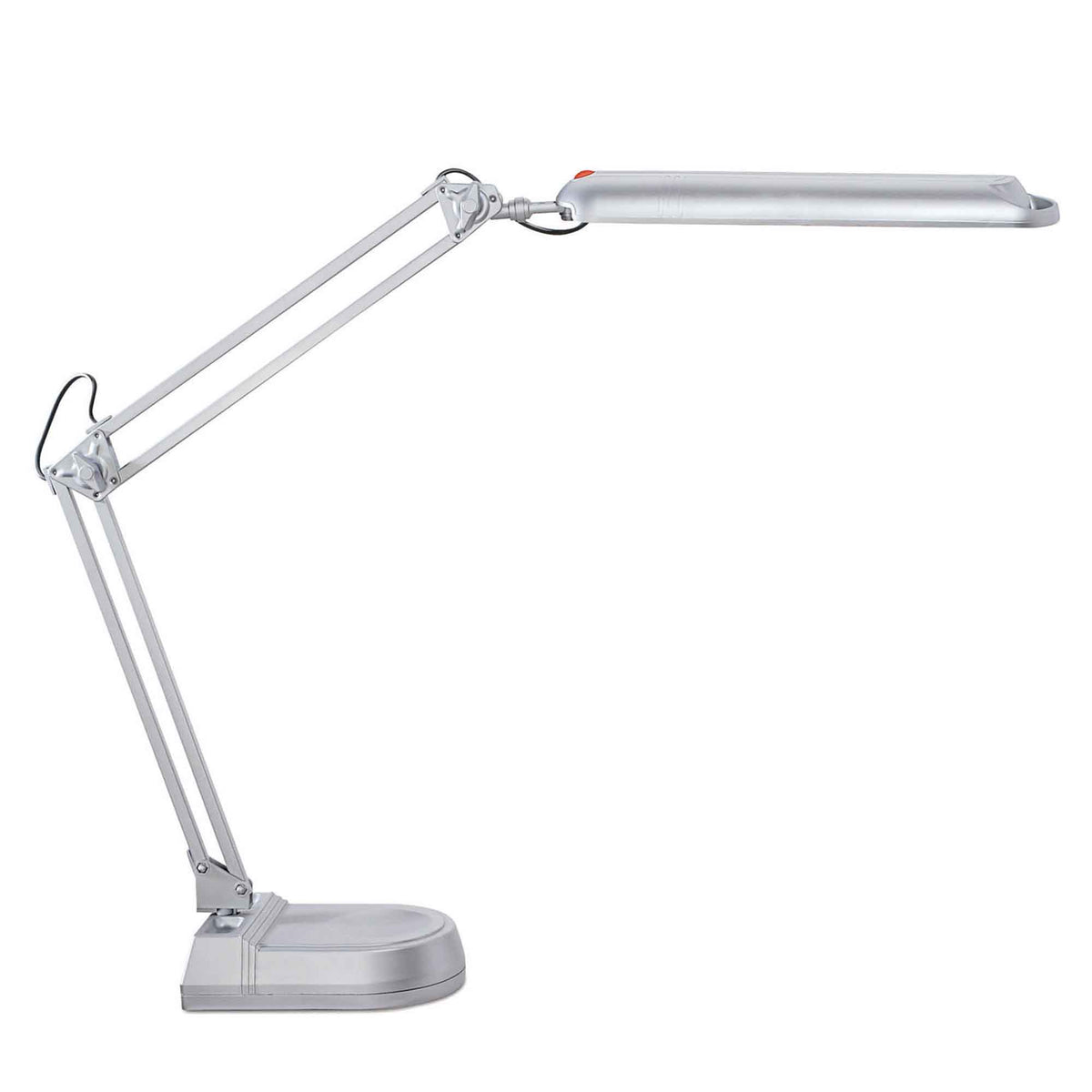 Sølvfarvet MAULatlantic LED skrivebordslampe med fod