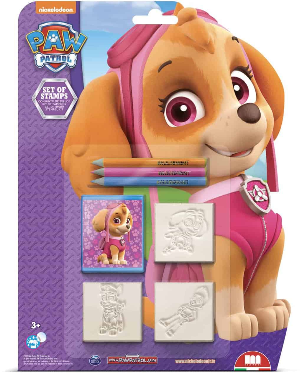 Paw Patrol stempelsæt til pige med stempler, blækpude og farveblyanter