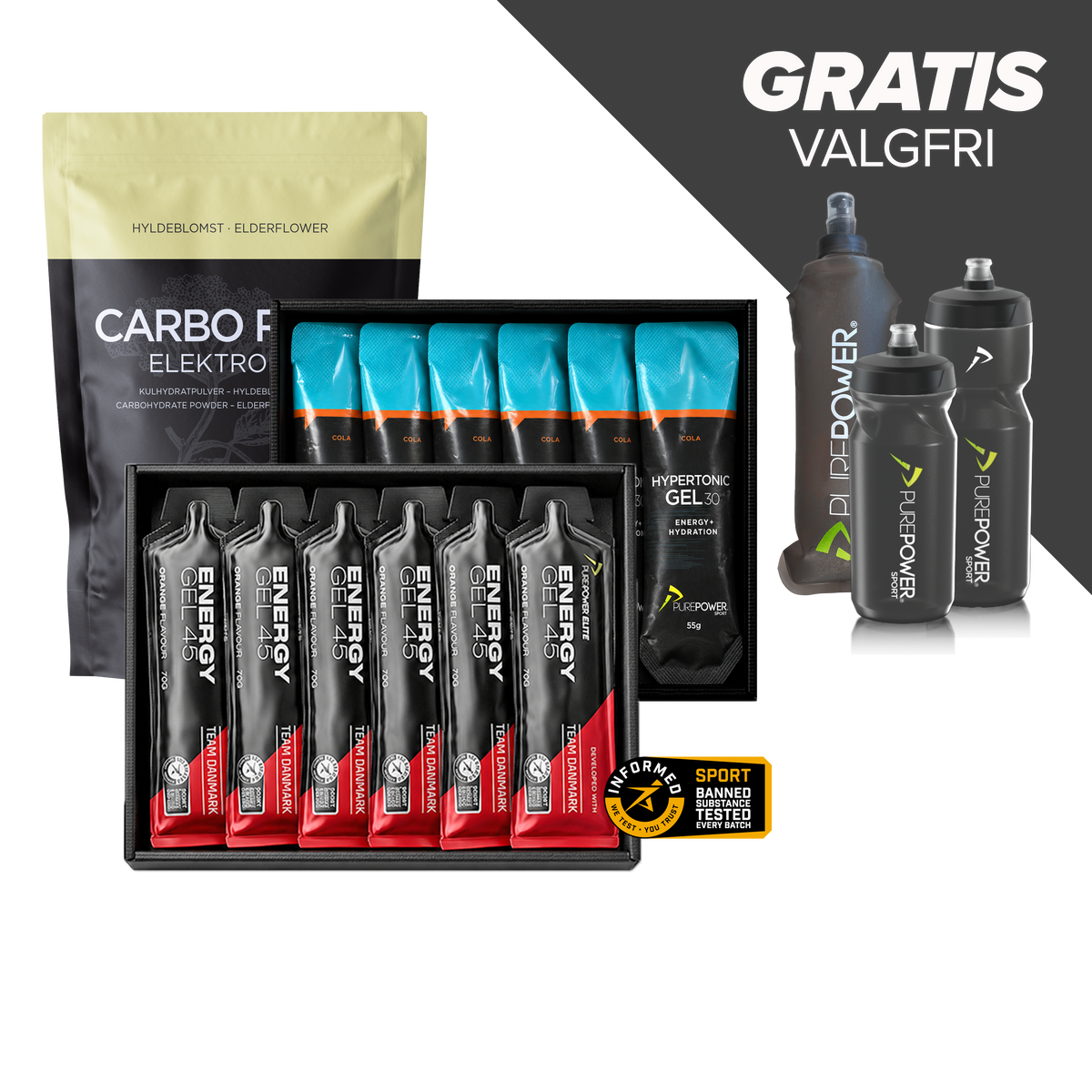 PurePower Long Distance Bike Pack med kulhydrat, gels og drikkedunk til cykelture
